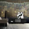 Tapety Nordic Golden Line Expossed City Building Far Mountain for Living Room TV Tła Mural Papers