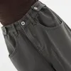 Женские джинсы Biyaby, серые широкие джинсовые брюки, женские весенне-осенние брюки с регулируемой пуговицей, винтажные мешковатые брюки с высокой талией для отдыха