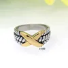 Kobiety prosty design Antique srebrny pierścień kolorowy przedmiot x kształt stali nierdzewnej urocze pierścienie 280s