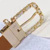 Designer Leather Belt Chain Gold Buckle White Brown Waist Belt Womens