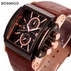 Boamigo Hommes Montres À Quartz Grand Cadran Mode Casual Montres De Sport En Or Rose Sous Cadrans Horloge En Cuir Marron Mâle Montres Y192954