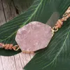 Bangle Natural Stone Armband Pink Quartz Leather Wrap Armband för kvinnor Rose Gems Crystal Beads Böhmensmycken 230927