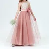 Girl Dresses Summer Sequin Tulle A-line Junior Bridesmaid Floor-Length Dress For Wedding Pink Flower Birthday Ceremony Party Gown 1-13Y