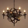 Vintage rétro bougie pendentif lumières luminaire en fer forgé Lof américain salon El lampe suspendue Bronze Luminaire navire Lamps204d
