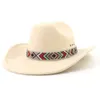 Nowy Roll Brim Western Cowboy Hat Women Men Mężczyznę Mniejszości etniczny styl fedora fascynator fascynator Party Felt Cap Panama Fedoras Sun Hat