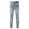 Dżinsy męskie ly projektant mody mężczyzn retro jasnoniebieskie rozciąganie Slim Fit Patch Raped Streetwear Hip Hop Brand Pants Hombre