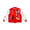 Kurtki męskie gwiazda piłka ta sama czerwono haftowana łatkowa kurtka baseballowa Casual High Street Fashion Brand Płaszcz