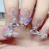 False Nails Purple Glitter Rhinestone Butterfly Handmade Press On Nails Y2K Long Short False Nails Girl Jewelry Reusable Fake Nails Tips 230927