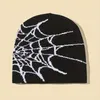 Beanieskull Caps Goth Spider Web Jacquard Beanie Y2K Sticked Warm Hip Hop Unisex Elastic Knit Hat Skull Cap för Women Men 230927