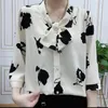 Kvinnors polos Three-Quarter Sleeve Ribbon Chiffon Shirt 2023 Summer Fashion High-End Mom Wear Loose Slant Thin for Women