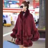 Women's Fur Faux Fur Double Layer Luxury Imitated Rex Rabbit Fur Cape Coat Hooded Shawl Winter Women Knit Poncho Overcoat Faux Fur Wraps Big 230927