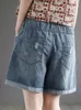 Women's Jeans Summer Vintage High Waist Embroidery Denim Shorts S-3xl Hole Loose Women Pants Fashion Elastic Waist Streetwear Wide Leg Pants 230927