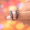 Обручальные кольца Hainon Ring Set 3 шт. Цветок хризантемы Цвет розового золота Винтаж Для женщин Дизайн Модные украшения