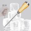 Bordmattor Rostfritt stål Enkel gaffel Ice Pick Trähandtag Push Punch för kök och restauranger Bar Party Supplies