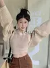 Blouses Femmes Automne Doux Élégant Tricoté Tops Femmes À Manches Longues Casual Mode Pull Femme Évider Designer Coréen 2023