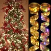 Juldekorationer 1-10 m dubbla lager Fairy Lights Strings Christmas Ribbon Bows With LED Christmas Tree Ornament Year Navidad Home Decor 230927