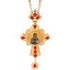 Collane con ciondolo Croce Collana Zirconi Cristalli Chiesa cristiana Golden Sacerdote Crocifisso Ortodosso Battesimo Regalo Icone religiose Pe2834