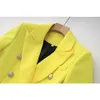 Two Piece Dress High Street Spring Summer Chic Designing Fresh Yellow Blazer Skirt Suit Two Pieces Sets with Blet Beautiful Women Clothing 230927