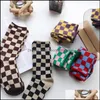 Guêtres Bas Tube À Carreaux Chaussettes De Mode Damier Femmes Coton Moyen Noir Et Blanc Drop Livraison Chaussures Accessoires Spec Dhkab