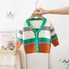 Cardigan Cardigan for Children Striped V-Neck Casual Outerwear Knitted Sweater Top Clothes Boys Sweatshirt Kids Children's Boy Sweater 230927