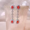 Boucles d'oreilles pendantes en argent 925, grandes pierres précieuses rouges, strass longs, pendentif en cristal pour mariée, vente en gros