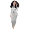 Slim Fit Dress for Women Autumn Winter New Fashion Letter tryckt långärmad huva veckade klädklänningar Lång kjol 3xl