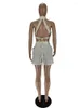 Women's Tracksuits WLWXR Summer Casual 2 Two Peice Set Outfits Women Backless Bandage Bodycon Crop Top Skinny Hollow Out Zipper Biker Shorts