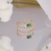 Cluster Rings Böhmen Emerald Green Crystal Women Ring Double Layer Transparent Zircon Elegant Bijoux Engagement Finger Christmas 323L