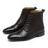 Klänningsskor Storlek 38-45 Manliga skor Briterade High Calf Shoes Lace Up Men Footwear Vintage Fashion äkta läderskor Ankelstövlar Boot A034 230927