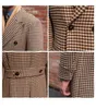 Herrgravrockar Polo Coat Houndstooth Double Breasted Long Slim Elegant UK Fashion Winter Plaid Jacket Male Clothing