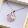 Pendant Necklaces Vintage Wire Wrap Butterfly Gemstone Rose Quartz Amethyst Opalite Healing Crystal Necklace329T