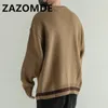 Men's Sweaters ZAZOMDE Winter Casual VNeck Cardigan Solid Color Outerwear Singlebreasted Male Loose Knitted Lines Coats 230927