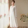 Mulheres sleepwear vintage outono malha noite vestido mulheres fada v pescoço manga completa camisola bordado longo nightdress princesa nightwear