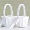 Party Decoration Wedding Flower Basket White Satin Bow Pearl Petal Storage Container Girl Decor