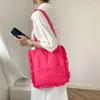 Вечерние сумки, однотонная сумка на плечо с рюшами, женская летняя холщовая сумка Chaozhou в студенческом стиле, яркая простая сумка-тоут большой вместительности