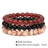 Natural Stone Beaded Bracelet Set 3Pcs/set Rhodonite Rose Pink Quartzs Moonstone Amethysts Hematite Bracelets For Women Men Bracelets Jewelry 8mm