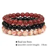 Set di braccialetti con perline in pietra naturale 3 pezzi / set Rodonite Rosa Quarzi rosa Pietra di luna Ametiste Braccialetti con ematite per donna Uomo Bracciali Gioielli 8mm