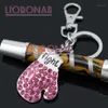 NIEUWE STIJL Borstkanker Bewustzijn Roze Lint Sleutelhanger Roze Lint Vechten Doos Handschoenen Handtas Charme Key Chain1301t