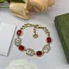 Golden Ruby Brass Earrings Bracelet Neck Jewelry Set Fashion Brand Gift Designer Bracelet