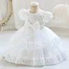 Vestidos da menina longo marfim flor meninas para festa de casamento gala o-pescoço tule rendas apliques volta zíper criança princesa vestido de baile 2023