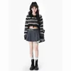 Women's Sweaters Y2K Striped Knitted Sweater Autumn Loose Sweet Kawaii College Style Retro Lapel Crop Top Hit Color Design Pullover