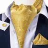 Neck Ties DiBanGu Jacquard Cravat 3pc Set Yellow Paisley Woven Ascot Tie Cufflinks Pocket Square Men's Fashion Casual Scarves302D