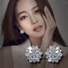 Studörhängen yangfx silver färg zirkon sol blomma för kvinnor japan och korea med fulla diamantsmycken