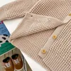 Кардиган Осенний вязаный кардиган для девочек с капюшоном, однотонный свитер для мальчиков, детские хлопковые вязаные топы, пальто, детская куртка, вязаные шорты для младенцев 230927