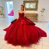 Sparkly Red Quinceanera Dresses With Bow Appliques Beads Ball Gown Elgant Graduation Party Gowns Vestido De 15 Anos