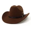 Chapeau de Cowboy occidental pour femmes et hommes, chapeau Fedora rose à bord roulé, casquette en feutre de laine pour fête de mariage, chapeau de soleil