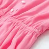 Casual klänningar 2023 långärmad klänning kvinnor söt rosa vestidos mujer koreansk mode singel bröst elastisk midja veckad midi