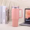 머그잔 40oz 스테인리스 스틸 thermos 컵 자동차 진공 플라워 핸들 휴대용 커피 머그 텀블러 여행 물병 230927