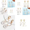 Dangle & Chandelier Boho White Circle Imitation Pearl Pendant Drop Dangle Earrings Creative Retro Korean Gold Plated Jewelry Accessori Dhpks