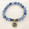 SN1108 High Quality Handmade Bracelet Blue Aventurine Bracelet Antique Brass Om Buddha Lotus Charm Bracelet Gift For Him339P